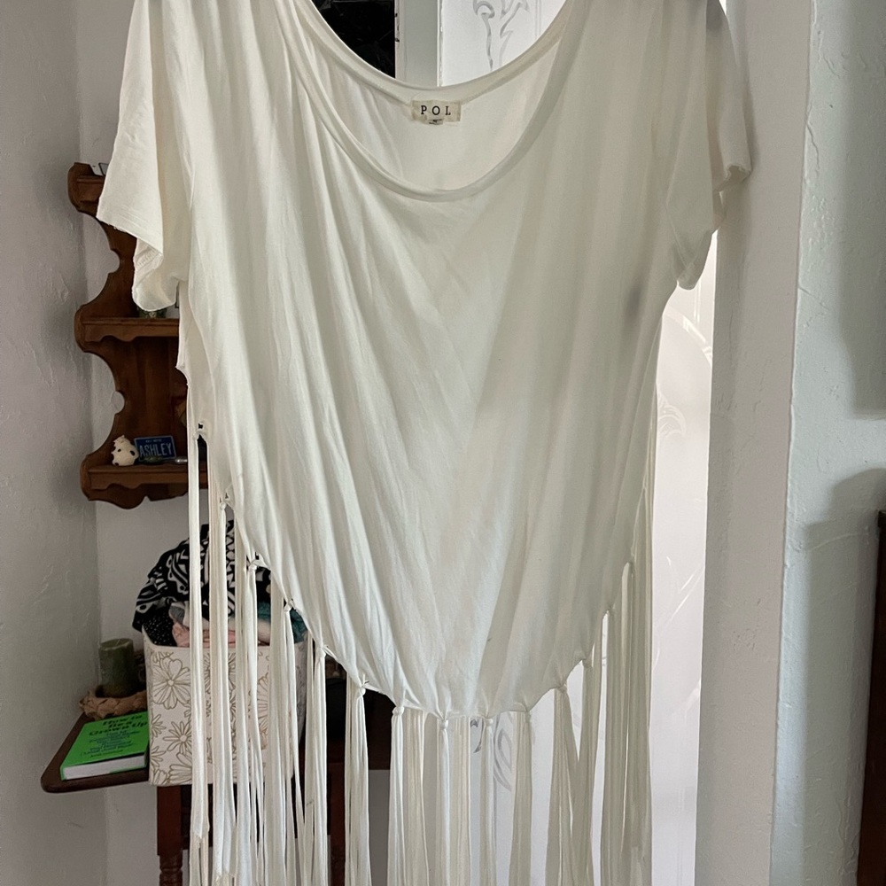 POL Asymmetrical White T-Shirt with Cut Out Design